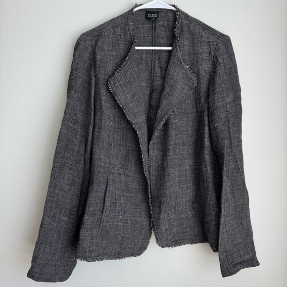Eileen Fisher Jackets & Blazers - Eileen Fisher Gray Linen Blend Woven Raw Trim Jacket Long Sleeve Size Medium